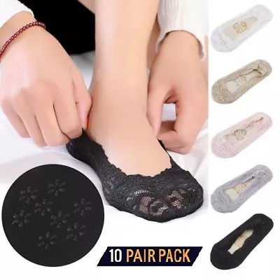 10> Pairs Ladies Skin Shoe Liners Footsies Invisible Thin Lace Socks Sheer Women • £3.99